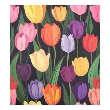Imagem de CEBUGI Tulipas e folhas capa de ímã de lava-louças decorativas capas de porta de lava-louças 58 x 66 cm decalque de painel de geladeira para decoração de cozinha doméstica