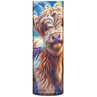 Imagem de Vaso cilíndrico para flores decorativo lavanda highland vaca bovino vaso redondo bonito personalizado exclusivo floral decoração moderna, 30 cm x 9,9 cm