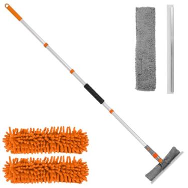 Imagem de Kit de limpeza de rodo de janela, ferramenta de limpeza de janela 2 em 1 com haste de extensão, ferramenta de lavagem de para-brisa de carro para carro, ambientes internos e externos, janelas altas