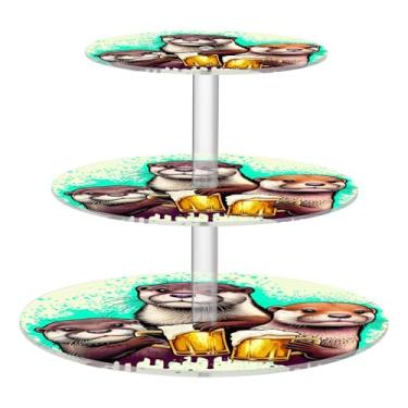 Imagem de Suporte de cupcake de 3 níveis para festa, exibição de acrílico, torre de cupcake, suporte de donut, suporte para sobremesa, cupcakes, casamento, lontra fofa, estoque de cerveja