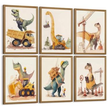 Imagem de Arte de parede de berçário de dinossauro em tela para quarto de meninos, decoração de parede, pôster infantil, impressões de dinossauros, caminhões, imagens de arte para sala de estar, quarto, 30,5 x