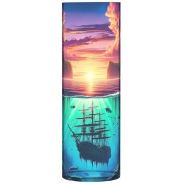 Imagem de Vaso cilíndrico cênico marinho paisagem oceano vaso de flores bonito vaso alto plástico personalizado decoração de mesa, 30 cm x 9,9 cm