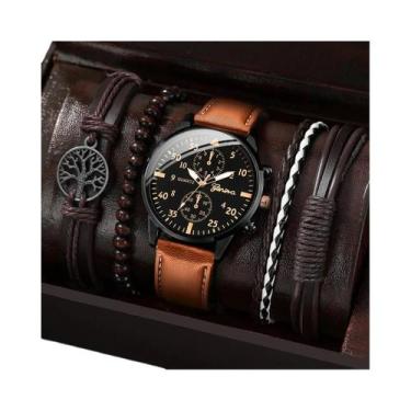Imagem de Conjunto De Relógio De Pulso Masculino Casual Com Pulseira De Couro Qu