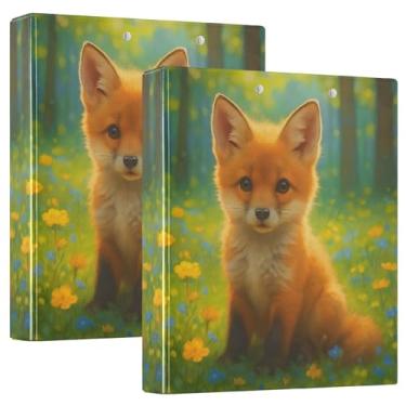 Imagem de Fichários personalizados de raposa fofa, 3 polegadas, 3 anéis, 200 folhas, pastas, anel redondo, fichário resistente, 31,5 x 27 x 6 cm, pacote com 2