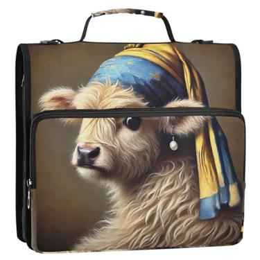 Imagem de Fichários fofos com 3 anéis de 3 anéis, vintage, vintage, de vaca, pérola, brincos, fichário com zíper, portfólio e estojo, suporte de pasta de anel, bolsa escolar com alça de ombro