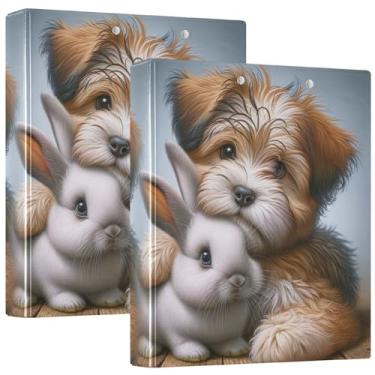 Imagem de Fichário de três anéis de coelho fofo para cachorro Terrier personalizado de 3 cm, 200 folhas, bonito para prancheta, impressão redonda, fichário de escritório, 31,5 x 27 x 6 cm, 1 pacote