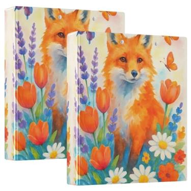 Imagem de Fichários personalizados de raposa em aquarela com flores coloridas de 3,8 cm, 3 anéis, 200 folhas, caderno, impressão, anel redondo, 31,5 x 27 x 6 cm, 1 pacote