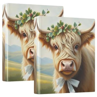 Imagem de Fichários fofos com 3 anéis de vaca Highland de 3 cm comporta 200 folhas modernas com 3 pastas de anel redondo, 31,5 x 27 x 6 cm, 1 pacote
