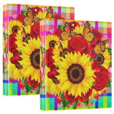 Imagem de Fichários de rosas de girassol vibrantes de 3 cm com 3 anéis, 200 folhas, animais fofos, fichário planejador, 31,5 x 27 x 6 cm, pacote com 2
