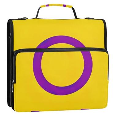 Imagem de Organizador de fichário com zíper personalizado, 3 argolas de 3,8 cm, anel D de 3,8 cm, bandeira do orgulho LGBT intersexo, multicolorido, paz, vários bolsos, pasta grande para fichários escolares com