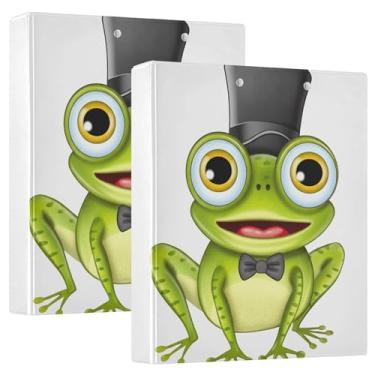 Imagem de Fichário personalizado com três anéis verdes sapo cavalheiro 3 cm, 200 folhas, fichário de receita de anel redondo, 31,5 x 27 x 6 cm, pacote com 2