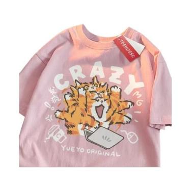 Imagem de Camiseta Feminina Verde Claro Crazy Orange Cat Engraçada De Manga Curt