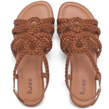 Imagem de Ruiee Sandálias de largura larga para mulheres, sandálias de verão casuais, trançadas, pés largos, sandálias deslizantes, confortáveis, sandálias sem cadarço, sapatos de praia abertos para mulheres