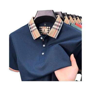 Imagem de Camisa Polo Masculina De Verão Com Estampa Xadrez, Manga Curta, Algodã