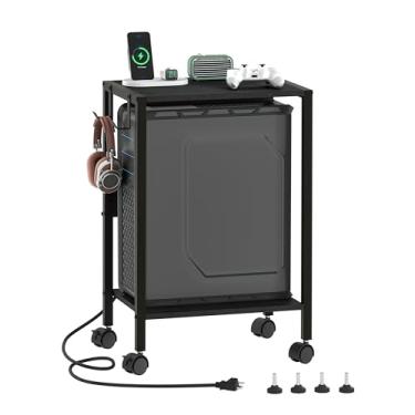 Imagem de Akxomel Suporte de torre de computador de 42 cm W com estação de carregamento e porta USB, suporte móvel de PC de 2 níveis cabe embaixo da mesa, suporte de impressora com ganchos, suporte de CPU para