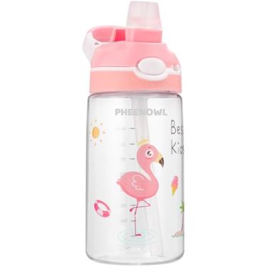 Imagem de PHEENOWL Garrafa de água infantil com canudo e alça - 473 ml/480 ml Tritan Renew, livre de BPA, à prova de vazamento, lavável na lava-louças, garrafa de água para escola, viagens - meninas e meninos