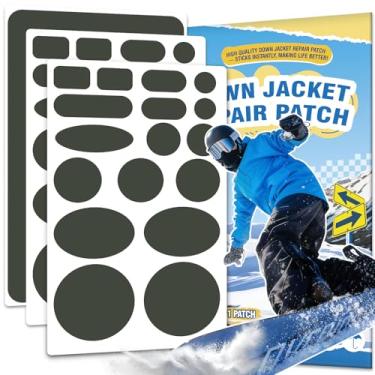 Imagem de Kit de remendo de reparo de jaqueta de penas, 35 peças, remendos de nylon pré-cortados para roupas, fita de tecido autoadesiva, impermeável, leve, equipamento ao ar livre, fita de reparo tenaz para