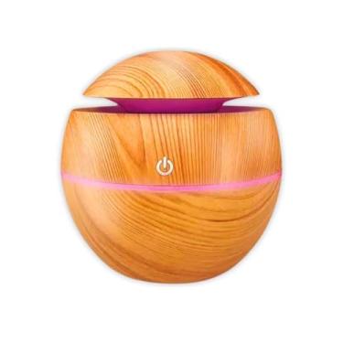 Imagem de Umidificador de Ar Ultrassônico Usb Difusor de Aroma Elétrico Purificador Aromatizador Madeira Clara Led com 7 Cores Portátil Silencioso 200ml
