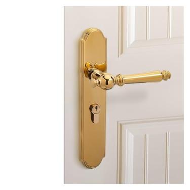 Imagem de Fechadura de porta de quarto de cobre puro, maçaneta de porta integrada estilo americano, fechadura de porta magnética silenciosa retrô francesa interna (ouro PVD)