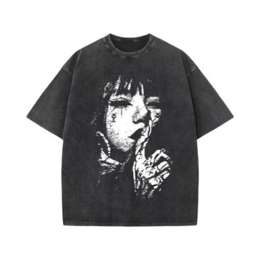 Imagem de Camiseta Masculina Y2K Preta De Algodão Lavado Com Estampa Gráfica Har