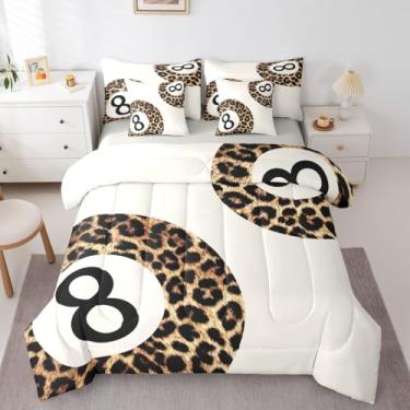 Imagem de Erosebridal Jogo de cama King com estampa de guepardo, 7 peças, estampa de guepardo, estampa de leopardo, edredom e lençóis, para meninas e mulheres, decoração moderna de quarto infantil com 8 bolas