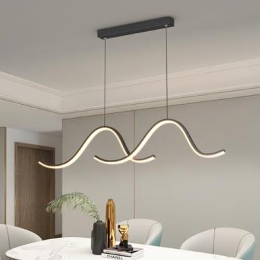 Imagem de Luminária pendente LED moderna para mesa de jantar, com intensidade ajustável e controle remoto, 40W. Lustre linear para mesa de jantar, ideal para escritório, sala de jantar, sala de estar