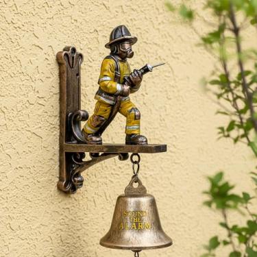 Imagem de Sino de parede de hidrante de bombeiro – Campainha comemorativa comemorativa de metal e resina de 25 cm com som de alarme alto para decoração de pátio, varanda, casa ou cerca