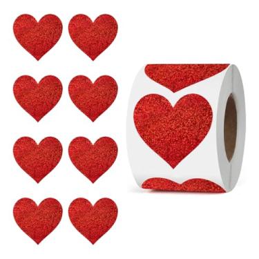 Imagem de 500pcs Glitter Heart Stickers,1.5Inch Foil Shiny Heart Decorative Envelopes Self-Adhesive Stickers Kids Reward Stickers,for Valentine's Day,Birthday,Wedding,Anniversaries,School Classroom (Red)