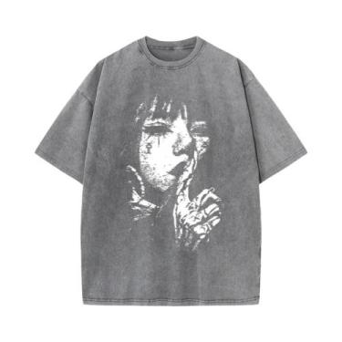 Imagem de Camiseta Masculina Y2K Preta De Algodão Lavado Com Estampa Gráfica Har