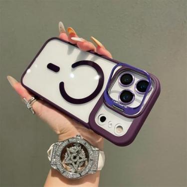 Imagem de HJZSZX Capa protetora dobrável com suporte magnético transparente para iPhone 16 Pro (para iPhone 16 Pro/roxo escuro)