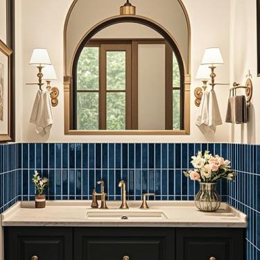 Imagem de Alwayspon 10 folhas 30,5 x 30,5 cm, azulejos de vinil 3D azul escuro, adesivos autoadesivos para azulejos de parede adesivos adesivos em azulejos de metrô para cozinha, banheiro, parede