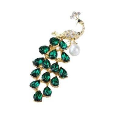 Imagem de Moda cristal pérola pavão broches para roupas femininas casaco acessór