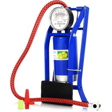Imagem de Bomba De Ar com Pedal e Medidor de Alta Pressão para Pneu de Bicicleta Bike Moto Carro Brinquedos Infláveis Bola (Azul)