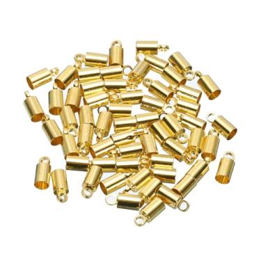 Imagem de Generic 60 peças de tampas de extremidade de cabo de 9 mm contas de barril Kumihimo 4 mm de diâmetro tampas de latão para cordão de couro, borlas, fabricação de joias, ouro