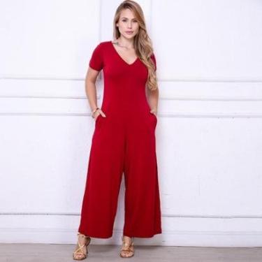 Imagem de Macacão Pantalona M/C Bolsos BBonnie Esther Vermelho-Feminino