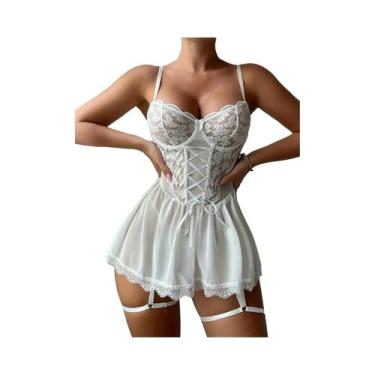 Imagem de Conjunto De Lingerie Sexy Feminina Com Sutiã Transparente De Renda E C