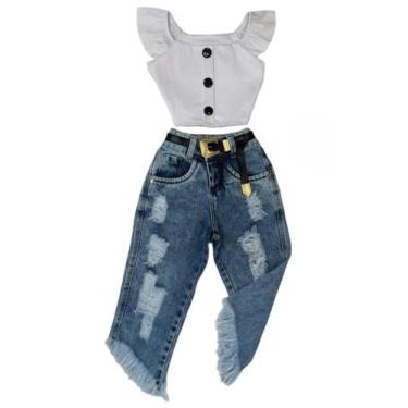 Imagem de Conjunto Infantil Blogueirinha Cropped Calça Jeans Moda Luxo - AK FASH