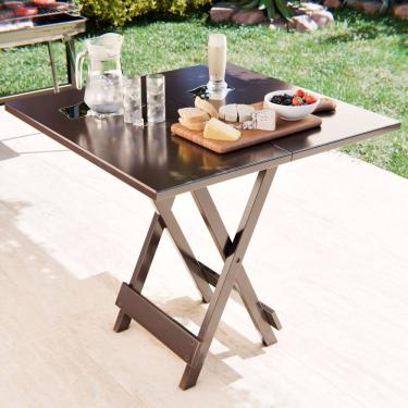 Imagem de Mesa Dobrável Portátil 70x70cm em Madeira Maciça para Cozinha Varanda Camping Reforçada – Fácil de Guardar e Montar