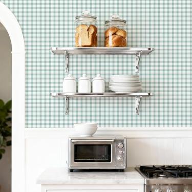 Imagem de YXTII Papel de parede xadrez de 43 cm × 393 cm, papel de parede removível Boho xadrez papel de parede autoadesivo para prateleira de quarto, forro de gaveta