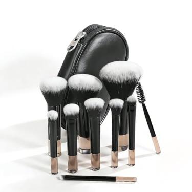 Imagem de Conjunto de 10 pincéis de maquiagem para viagem com bolsa, pincéis cosméticos portáteis para base, blush, sombra, itens essenciais para viagens para mulheres