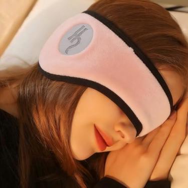 Imagem de Protetor de ouvido 2 em 1 máscara de dormir de pelúcia máscara de dormir Eyemuff Eye Cover para relaxar quente, olhos vendados, tampões de ouvido à prova de som (1 peça rosa)
