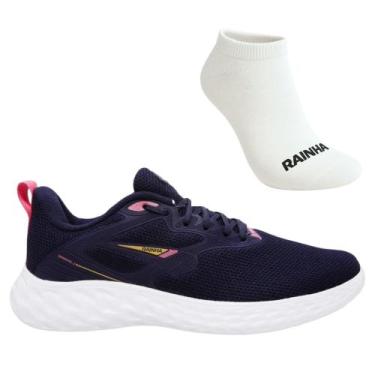 Imagem de Kit Tênis Rainha Drive IV Feminino e Meia, 36, Marinho, Rosa, Feminino
