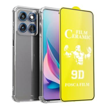 Imagem de Kit Capa Anti Impacto Transparente + Película de Cerâmica Fosca 9D Flexível Compatível MotoroIa Moto EDGE 60