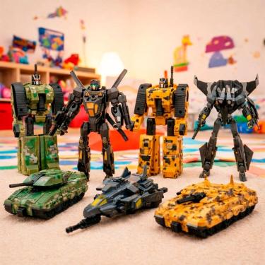 Imagem de Brinquedo Robô Guerreiro Militar Transforma Carro Kit 4pçs