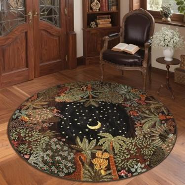 Imagem de GarveeHome Tapetes redondos de 1,5 m para quarto, tapete circular lavável na selva marrom, macio, antiderrapante, estampa animal, tapete de tigre, tapete fino para quarto de crianças, sala de jantar