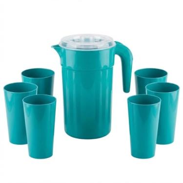 Imagem de Conjunto Jarra 2L Copos 400ml Plástico Livre BPA Bebidas Frias Fácil Limpar Resistente