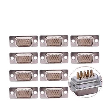 Imagem de 10 peças DB9 conector núcleo VGA Pl9pin soquete fêmea macho tipo D SUB DB15 (DB15 macho dourado)