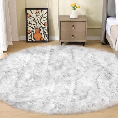 Imagem de ORINOVA Tapetes redondos brancos e cinzentos de 2 m, círculo, grande, lavável, pele de carneiro sintética, tapetes para quarto, sala de estar, berçário, decoração de casa