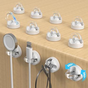 Imagem de Clipes magnéticos rotativos, suporte de cabo ajustável suave, gerenciamento de cabos sob a mesa, suporte de fio de carregamento adesivo organizador para mesa de cabeceira de escritório (pacote com 12