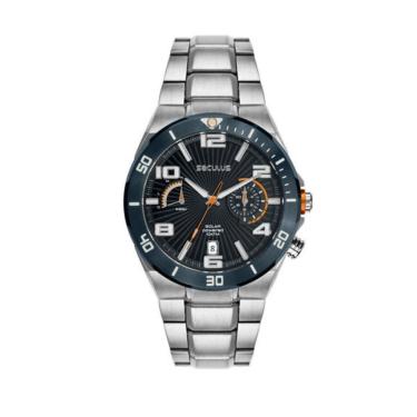 Imagem de Relógio Seculus Solar Masculino Prata Azul Laranja 77341gpsv Prateado Azul-escuro Preto-Masculino